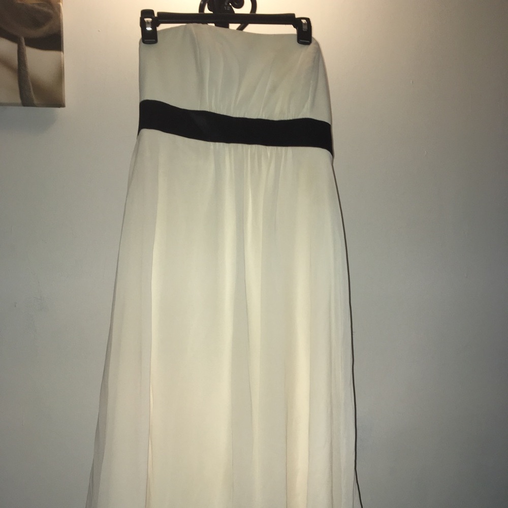 Ivory strapless dress with black empire waist